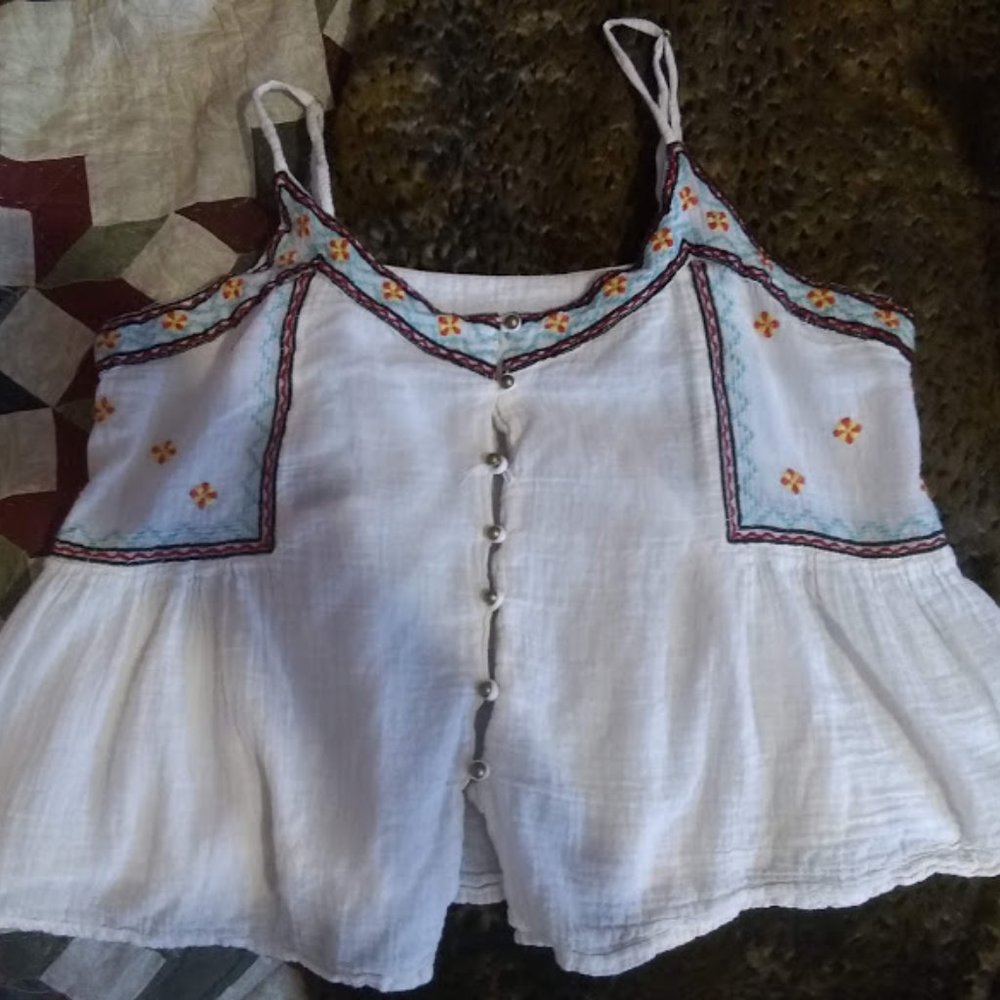 Gauzy Goddess embroidered babydoll camisole